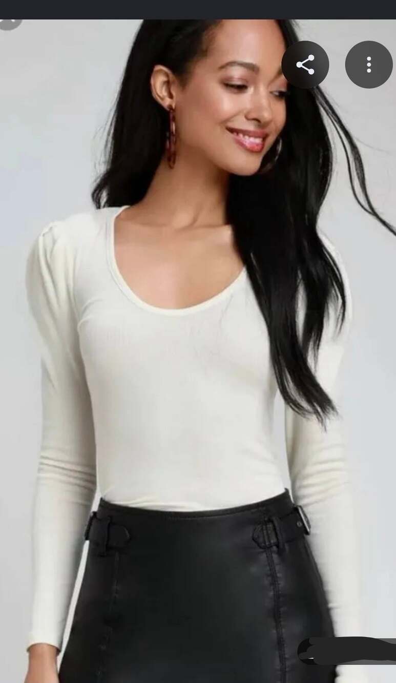 Free People Hey Lady Long Sleeve Top in Cream / White XS